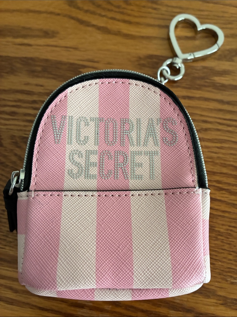 Victoria's Secret Pink and White Striped Mini Backpack Key Charm